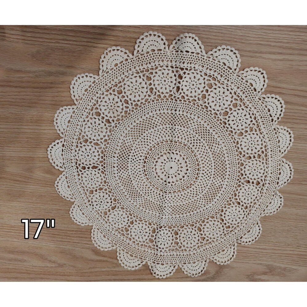 Crocheted Doilies (4) 1-17"; 1-19" 1-12" 1-12 x 35" Machine & Hand-made